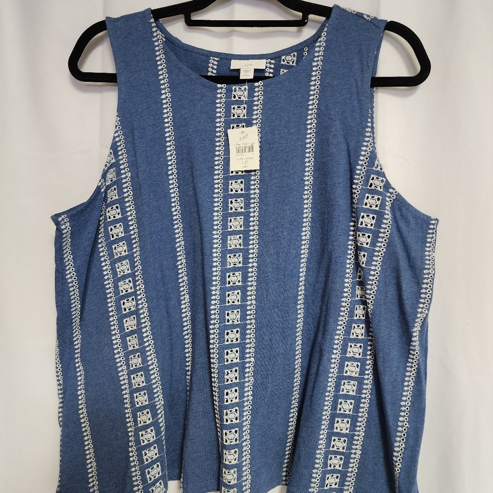 NWT JJill Denim Knit Embroidered Tank Sz LP